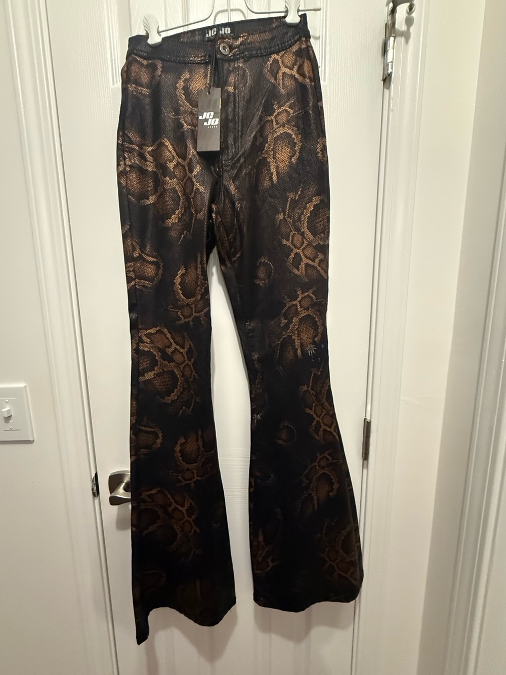 Jcjo Metallic Brown Snake-Print Flared  Pants Medium MWT